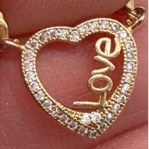 Vintage‎ Gold Tone Heart LOVE Necklace Pavé Rhinestone Y2K Romantic Adjustable